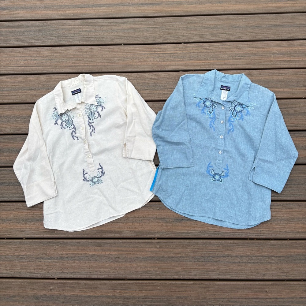 Lot of 2 Vintage Patagonia Rhythm Embroidered Hemp Button Down Women’s M